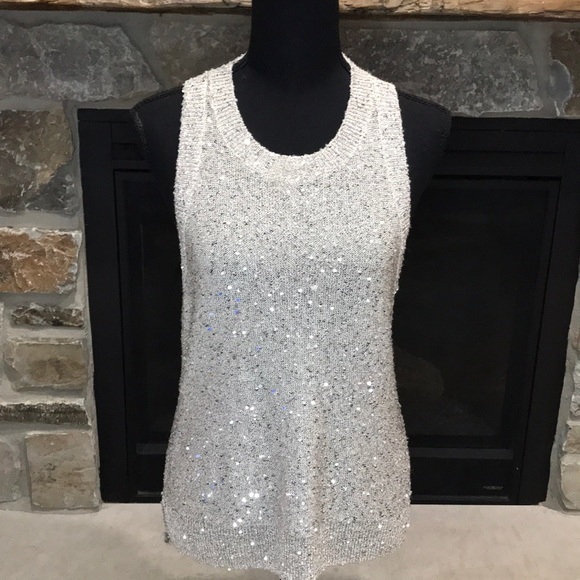 Abercrombie & Fitch Tops - Abercromie & Fitch Racerback Sequin Tank, M, Silver Sequin & Metallic Cream